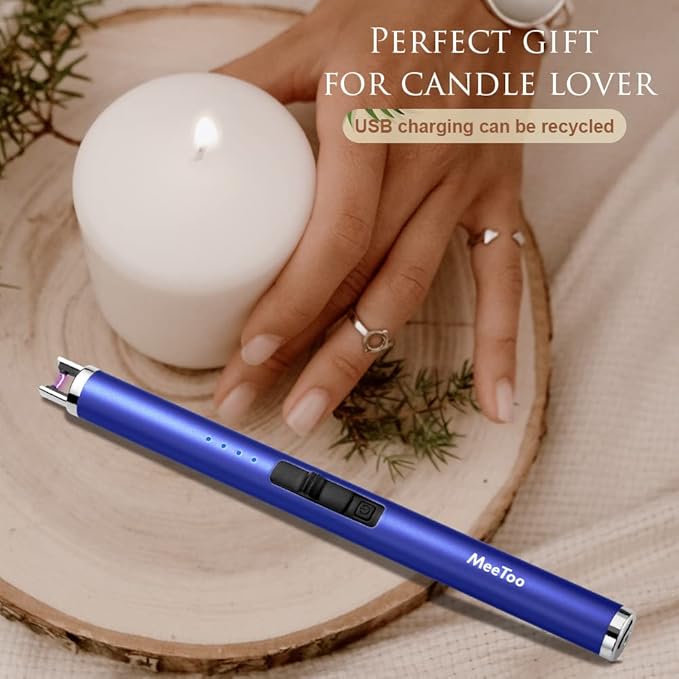 MeeToo Candle Lighter Electric Lighter Rechargeable USB Type-C Lighters for Candle BBQ Camping Fireworks (Dark Blue)