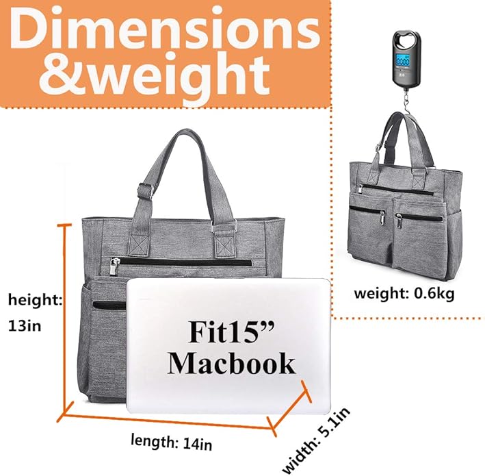 VOLGANIK ROCK Canvas Tote Bag Waterproof Nylon Multi Pocket Shoulder Bags Laptop Work Bag Teacher Purse Handbag for Women Men