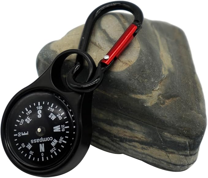 Sanung C-50 Mini Survival Compass with Carabiner, 2 Pieces 2 in 1 Zinc Alloy Clip-on Direction Guide Keychain Holder Hook Emergency Kit Tools for Outdoor Camping Hiking Hunting Mountaineering