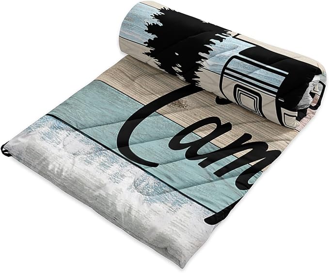 Axolotl Camping Camper Outdoor Blanket,Campsite Rv Camping Blanket,Rustic Farmhouse Vintage Wooden Lightweight Waterproof Puffy Travel Blanket,Forest Packable Outdoor Blanket for Traveling Picnic Park