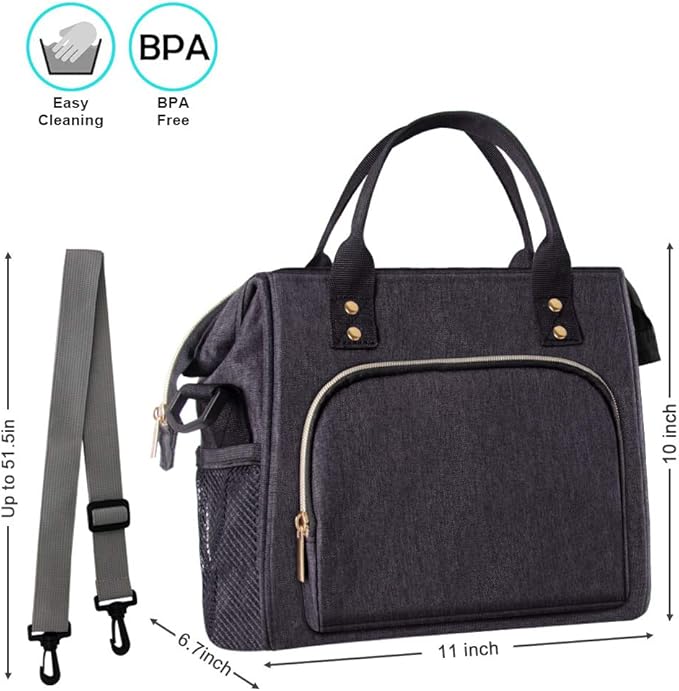 IDEATECH Lunch Box for Men, Insulated Lunch Bag, Leak Proof Lunch Cooler Bag Insulated for Work, Black Lunch Tote Bags Women with Adjustable Shoulder Strap(Black)
