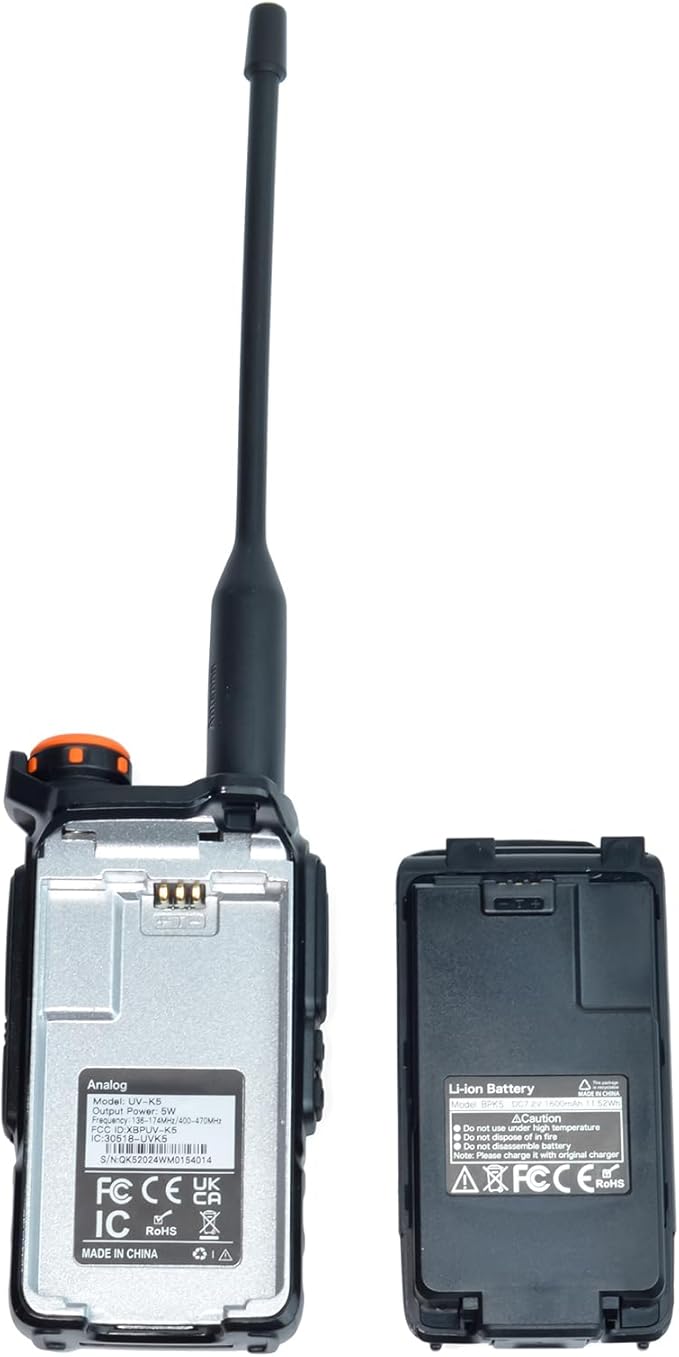 Quansheng UV-K5 Outdoor Dual Band Portable HT Two Way Radio, 200CH 1600mAh Type-C Charge, 50-600MHZ Full-band RX, AM/FM/DTMF/NOAA, Cross-band, Support Firmware Update, Flash Copy Frequency