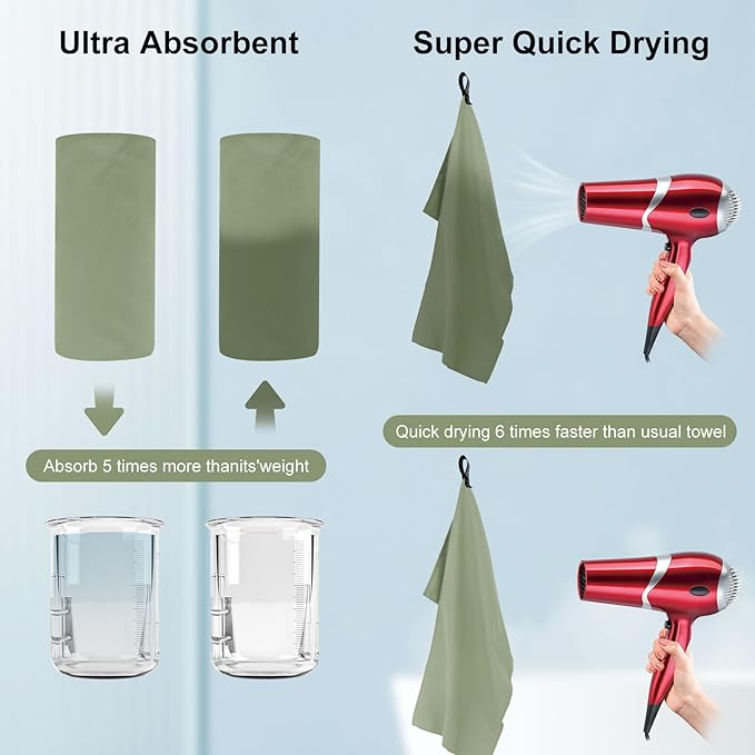 SZHLUX Microfiber Towel, Perfect Quick Dry Travel Sports Camping Towel,Fast Drying Lightweight Ultra Compact for Backpacking,Gym,Beach,Swimming,Yoga(Army Green,XL)