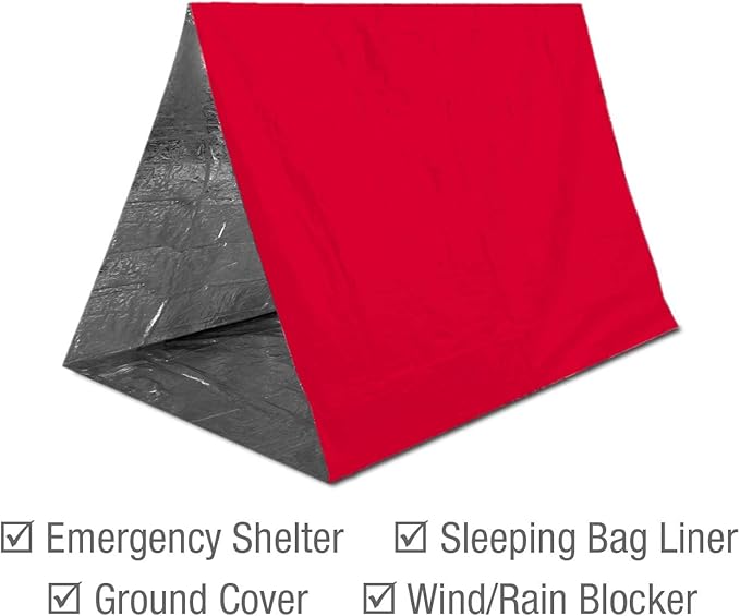 Swiss Safe Emergency Mylar Thermal Blankets + Bonus Space Blanket - Compact & Insulated for Cold Weather - Designed for NASA, Outdoor Camping, Survival, First Aid Car Kit - Red, 4 Pack