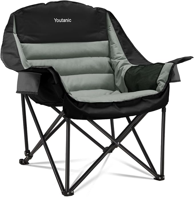 Oversized Camping Chair, Portable Folding Camping Chairs with Side Pocket, Cup Holder and Carry Bag, Heavy Duty Outdoor Camping Chairs for Adults, Fishing, Sports, Trip, up to 400lbs, Style 4