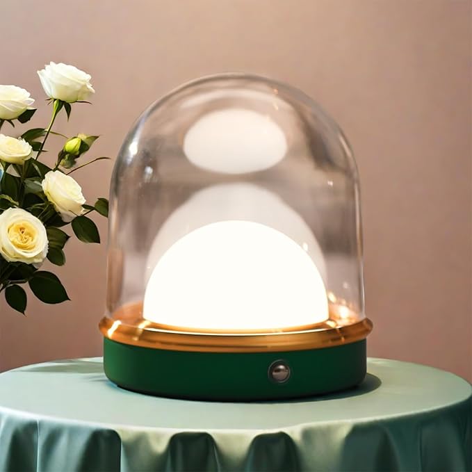 Night Light Modern Rechargeable Lamp for Bedroom, 3 Color Stepless Dimming Up, Battery Operated Lamp with Christmas Green Base, for Living Room Nightstand Hotels (Green)
