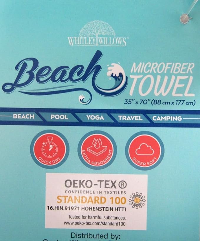 Microfiber Beach Towels- 35 x70 - Compact, Lightweight, Quick Dry, Extra Absorbent, Super Soft - Good for Beach, Pool, Yoga, Travel & Camping, Turtle Blue