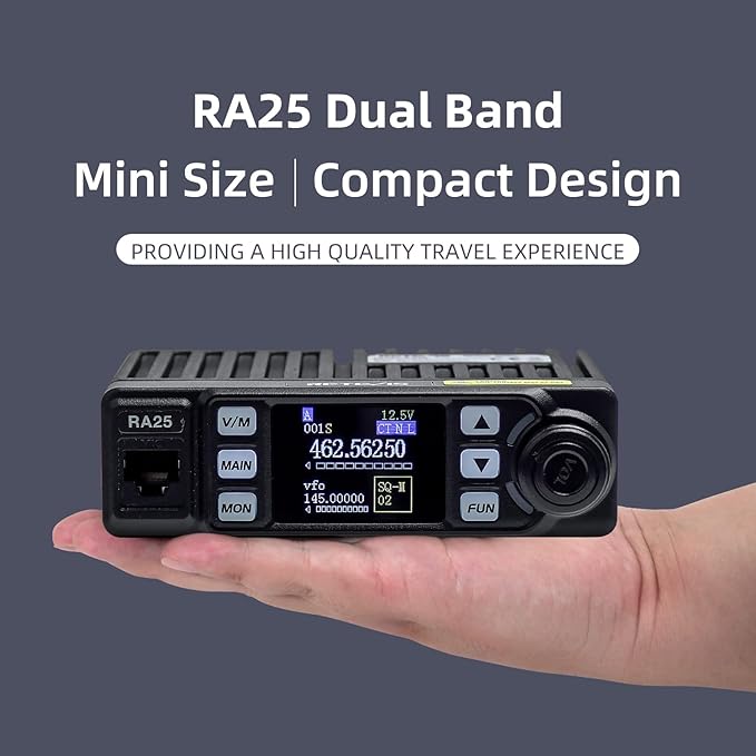 Retevis RA25 Dual Band Mobile Radio, Long Range Mini Mobile Car Transceiver, 500 Channels DTMF LCD Display, 2m 70cm Mobile Two Way Radio Mobile Car Radio for Vehicle Truck Traveling(1 Pack)