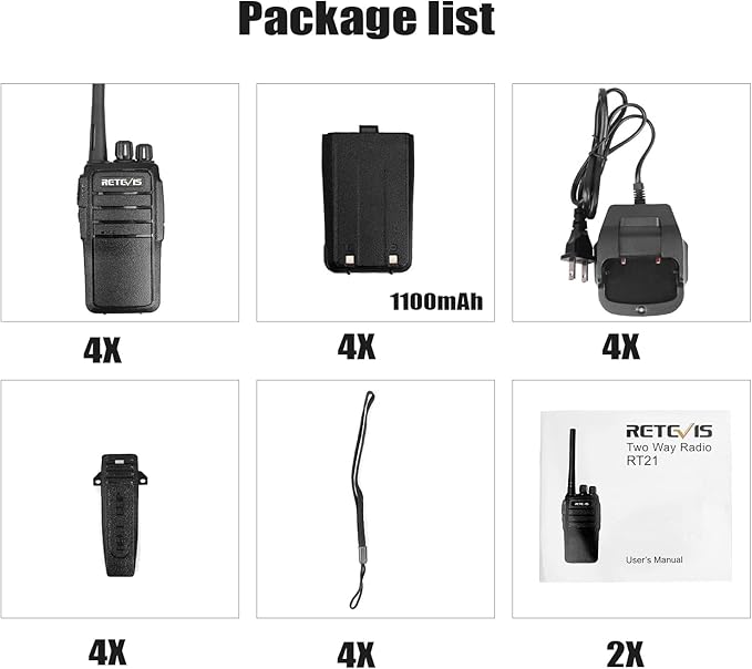 Retevis RT21 Walkie Talkies for Adults, 2 Way Radio Long Range, Two Way Radio Rechargeable, Handheld Radio, Portable, FRS, Durable, Heavy Duty, for Business(4 Pack)
