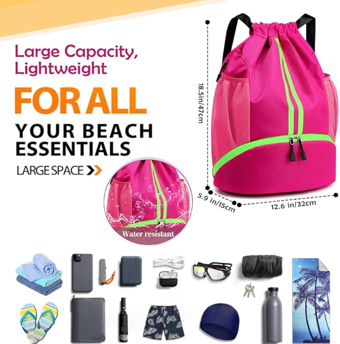 K Y KANGYUN Swim Bag Sports Drawstring Backpack Gymbag- Sackpack Shoes Compartment Wet Proof Pocket String Bag for Travel Men