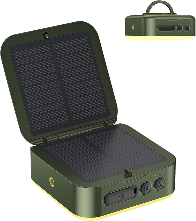 Camping Lantern - Collapsible Solar LED Lamp, 5200mAh Solar/USB Rechargeable, 1000LM, 5 Light Modes, Outdoor IPX4 Waterproof - Portable Emergency Light (Green)