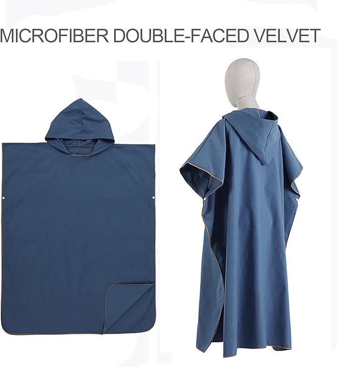 Quick Dry Surf Poncho Changing Towel Robe Hoodie for Adults Men Women,Microfiber Beach Wetsuit Tops Surfing Swimming Bathing Parka -One Size Fits All Dark Blue