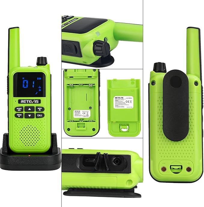 Retevis RA19 Bluetooth Walkie Talkies Rechargeable, Long Range Two Way Radio,NOAA 1400mAh Battery with Wireless Bluetooth Headset for Riding Outdoor Adventure Team(Green,5 Pcs)
