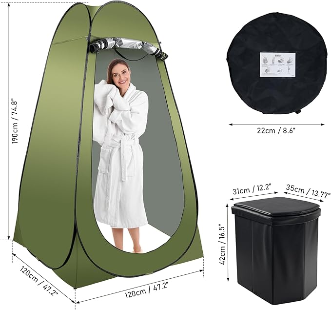 Portable Camping Toilet Kit for Adults, Pop up Privacy Tent, X Large Folding Toilet Potty with Camping Tent, Outdoor Instant Shower Tent Camp Toilet Changing Dressing Room (Green)