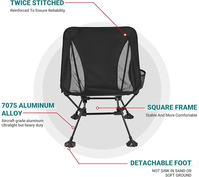 ATEPA Backpacking Chair, Ultralight Folding Portable Small Camping Chairs for Adults Compact Foldable Beach Seat with Anti-Sinking Feet & Aluminum Frame for Outdoor Hiking Travel Fishing