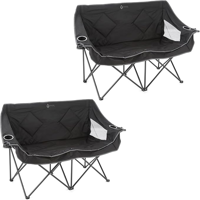 ARROWHEAD OUTDOOR 2-Pack Portable Folding Camp Loveseat Chair w/Glass & Cup Holders, Heavy Duty Carry Bag, 650 lbs Weight Capacity