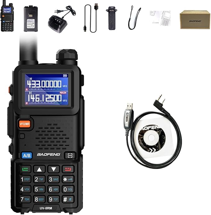 BAOFENG UV-5RM Two Way Radio Multi-Band Long Range Walkie Talkie NOAA USB-C Charging Upgrade of UV-5R Ham Radio Air Band 1.77in LCD Screen with Programming Cable