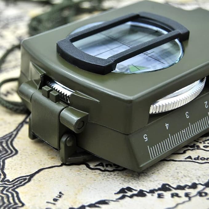 Military Lensatic Sighting Compass Waterproof and Shakeproof with Map Measurer Distance Calculator, Pouch for Camping, Hiking