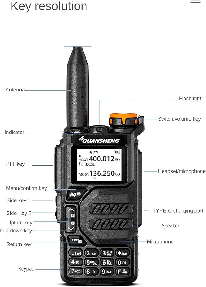 UVK5 AM/FM/DTMF walkie Talkie 200 Channel Type-C Charging Three Frequency Receiving walkie Talkie NOAA Weather Forecast, with Flash VOX Replication Frequency LCD Display