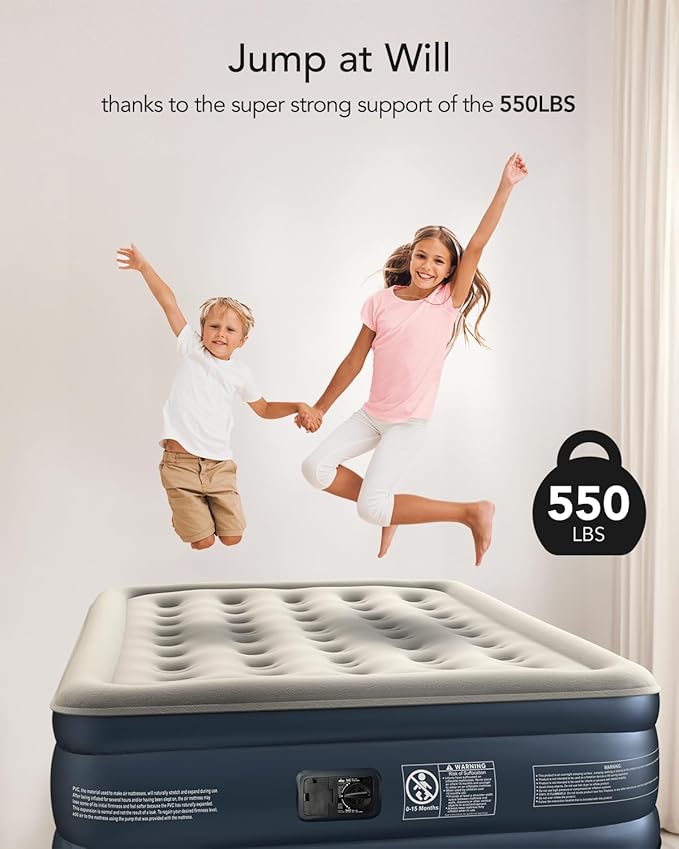 iDOO Luxury Twin Air Mattress with Built in Pump, 18" Raised Comfort Blow up Mattress, Inflatable Mattress for Guests & Home, Air Bed, colchon inflable, Upgraded Four Chamber Technical Airbed