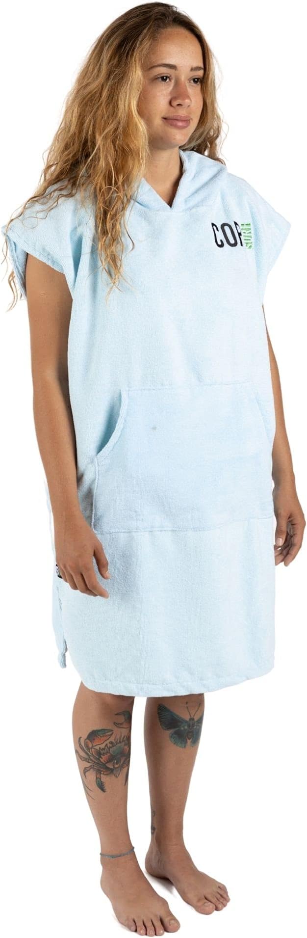 COR Surf Poncho Changing Towel Robe with Hood and Front Pocket, Made of Quick Dry Microfiber (Light Blue - Medium)