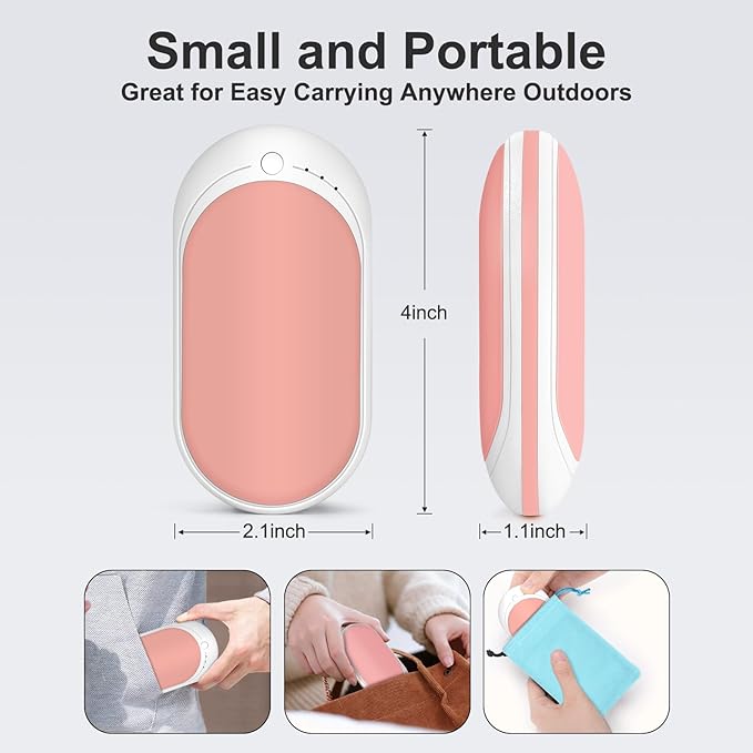 Rechargeable Hand Warmer, 1 Piece 5200mAh with Double Sided Heating, Reusable Portable Mini Heater, Temperature Adjustable Suitable for Hand and Foot Warming, Hunting Camping Hand Warmer