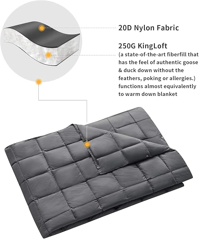 KingCamp Down Camping Blanket - Packable Lightweight Travel Blanket for Stadium, Camping, Backpacking, Compact & Water Resistant & Warm Airplane Quilt