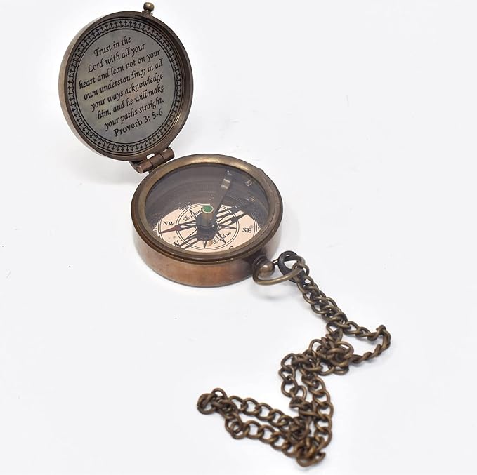 Trust in The Lord Engraved Compass, Proverbs 3: 5-16 Graduation gift, Compass with Stamped Leather case, Camping Compass, Boating Compass, Confirmation Gift Ideas, Religious Gifts, Missionary Gifts