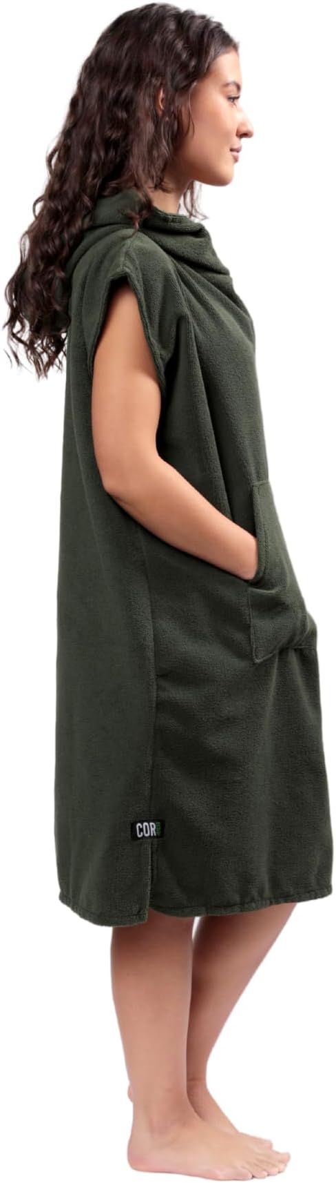 COR Surf Poncho Changing Towel Robe with Hood and Front Pocket | Thick Quick Dry Microfiber Wetsuit Poncho Towel for Surfing Beach Pool Swim (Ranger Green, Medium)