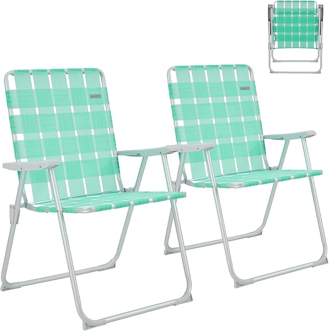 #WEJOY Folding Beach Chair for Adults, Lightweight Beach Chair with Shoulder Straps, High Back Beach Chairs with Hard Armrest, Supports 300lbs for Beach Lawn Concert