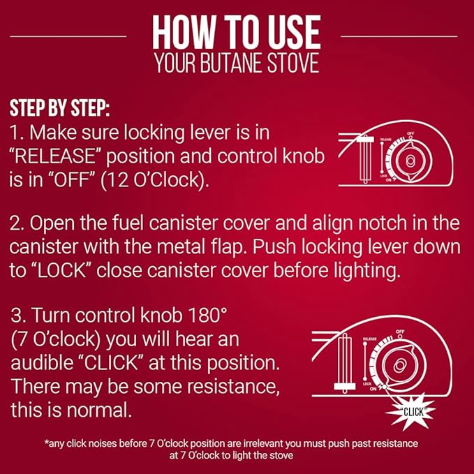 Chef Master 15,000 BTU Output Portable Butane Camping Stove, Double Wind-Guard Portable Stove Burner, Piezo Click Ignition for Emergencies, Tailgating, Hiking, Backpacking & Camping Essentials - 90019