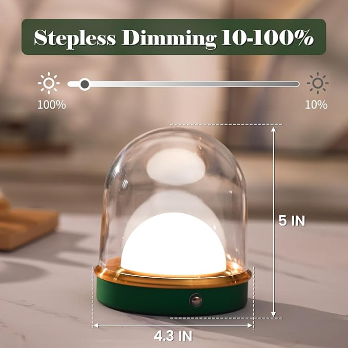 Night Light Modern Rechargeable Lamp for Bedroom, 3 Color Stepless Dimming Up, Battery Operated Lamp with Christmas Green Base, for Living Room Nightstand Hotels (Green)