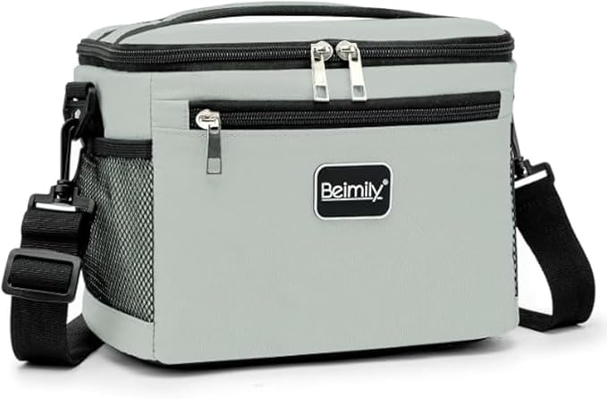 BEIMILY Lunch Bag for Women/Men,Reusable Lunch Box Small Cooler Bag Soft Sided,Leakproof Cooler Bag for Office Work Picnic Beach with Adjustable Shoulder Strap (light grey), 2311A
