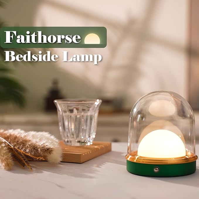 Night Light Modern Rechargeable Lamp for Bedroom, 3 Color Stepless Dimming Up, Battery Operated Lamp with Christmas Green Base, for Living Room Nightstand Hotels (Green)
