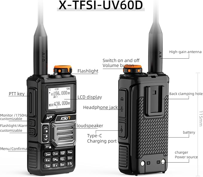 Walkie Talkies Long Range Handheld Full Bands Flashlight, NOAA Weather,Ham Radio,Gifts for Outdoor Hiking, Camping KSUN UV60D