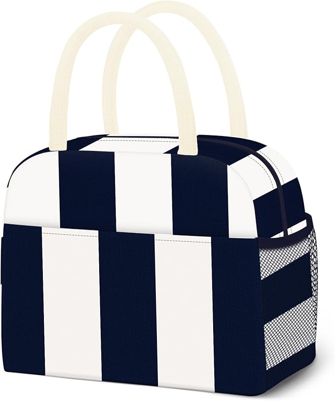 Lunch Bag Lunch Box for Women Men Reusable Insulated Lunch Tote Bag, Food Handbags Case High Capacity for Travel Work Picnic,Vertical Stripe