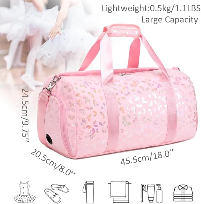 Dance Bag for Girls Soft Fluffy Ballet Bag Sports Gym Bag Travel Duffel Bag for Girls Water Resistant Overnight Sleepover Bags with Shoes Compartment