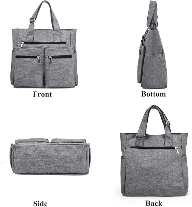 VOLGANIK ROCK Canvas Tote Bag Waterproof Nylon Multi Pocket Shoulder Bags Laptop Work Bag Teacher Purse Handbag for Women Men