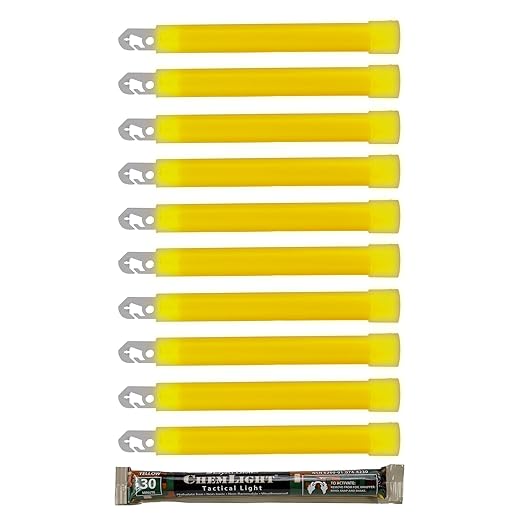 Cyalume - 9-42300 ChemLight Military Grade Chemical Light Sticks – 30 Minute Duration Light Sticks Provide Intense Light, Ideal as Emergency or Safety Lights and Much More, Standard Issue for U.S. Military Personnel – Yellow, 6” Long (Pack of 10)