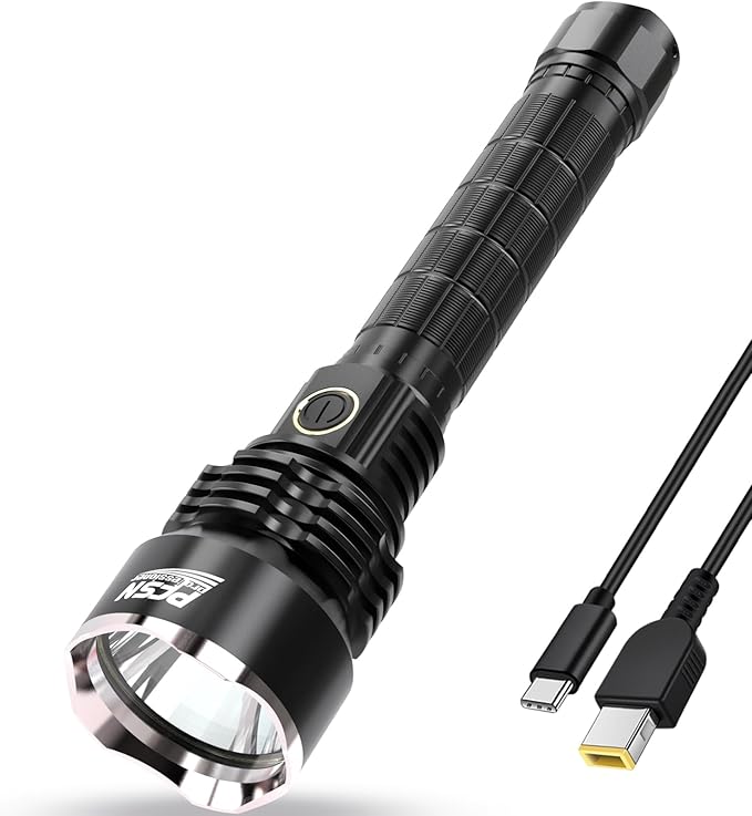 Brightest Rechargeable Flashlights High Lumens - PFSN 6000LM Super Bright Tactical Flashlight IPX65 Waterproof, 400M Long Range, 20Hrs Long Lasting Best Powerful LED Torch Battery Powered Flash Light