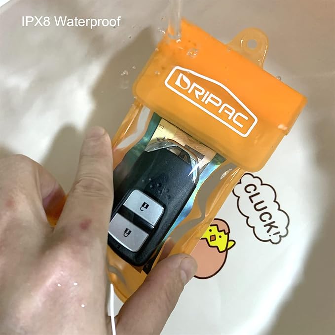 DRIPAC Waterproof Car Key FOB Case Waterproof Wallet Waterproof Holder Pouch For Key ID Badge Credit Card Money(Orange)