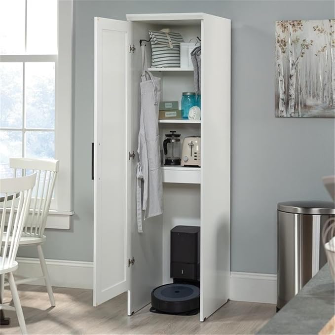 Sauder Homeplus Robot Vacuum Storage Cabinet, Soft White finish