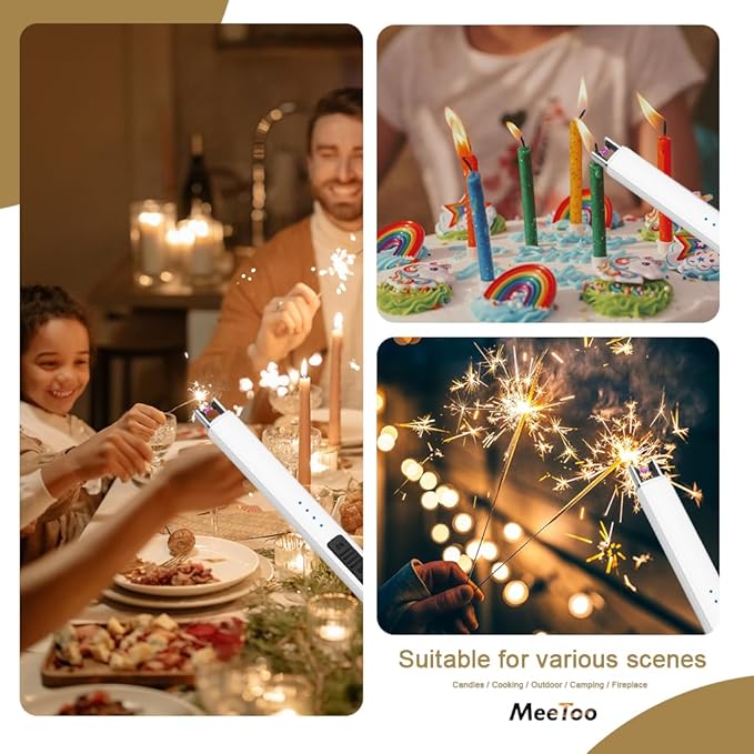 MeeToo Electric Candle Lighter Rechargeable Lighter Type-C Plasma Arc Lighters for Candle Camping Kitchen (White)