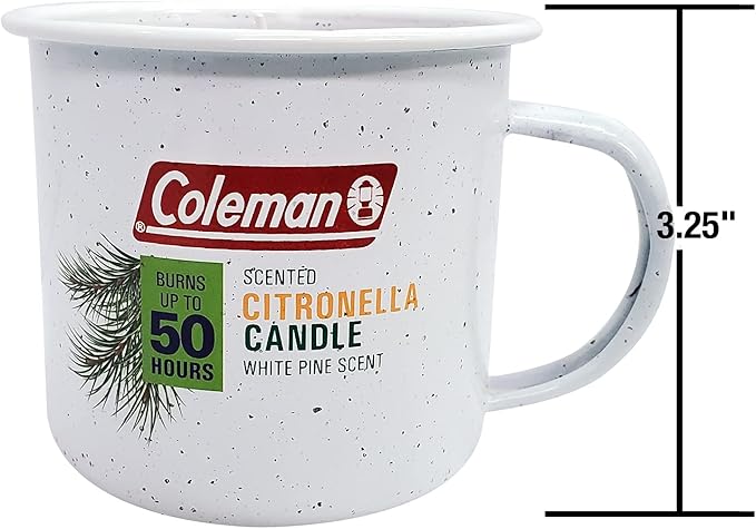 Coleman Repellents Tin Mug Outdoor Citronella Candle | Rustic Outdoor Camping Candle with White Pine Scent, White