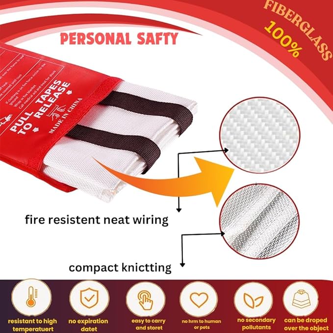 Emergency Fire Blanket Extinguisher Fire Blankets for Home 40" x 40" Fire Blanket to Smother a Kitchen. Fire Blankets are Simple to use by Pulling Down (Pack 1)