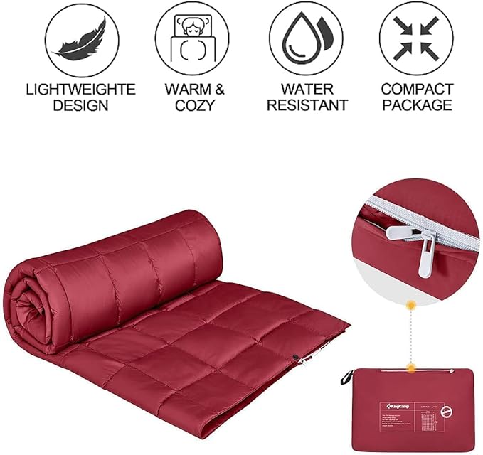 KingCamp Down Camping Blanket - Packable Lightweight Travel Blanket for Stadium, Camping, Backpacking, Compact & Water Resistant & Warm Airplane Quilt