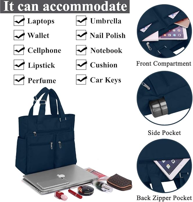 VOLGANIK ROCK Canvas Tote Bag Waterproof Nylon Multi Pocket Shoulder Bags Laptop Work Bag Teacher Purse Handbag for Women Men