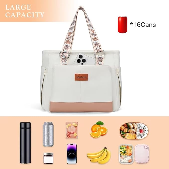 Lunch Bag Lunch Box Women - Leakproof Insulated Lunch Cooler Bag for Women - Large Lunch Tote Bags Adults, White