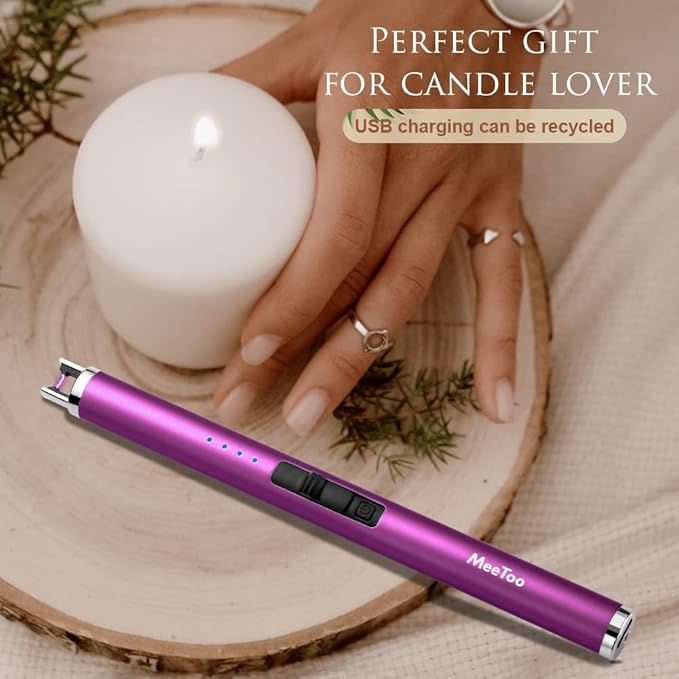 MeeToo Candle Lighter Electric Lighter Rechargeable USB Type-C Lighters for Candle BBQ Camping Fireworks (Purple)