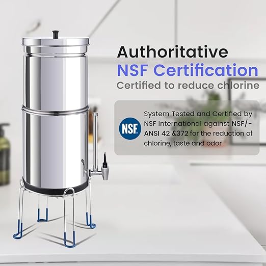NSF/ANSI 42&372 Standard Stainless Steel Portable Gravity-Fed Water Filter System Water Filter System with Filter and Sight Glass Spigot at Home and Camping (BT-2.25C-B)